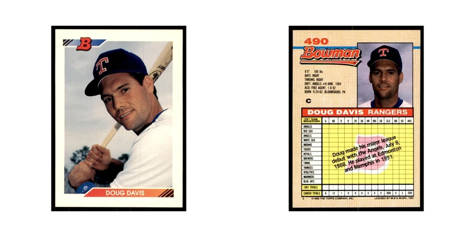 1992 Bowman Doug Davis Baseball Cards #490 - Image 3 of 3