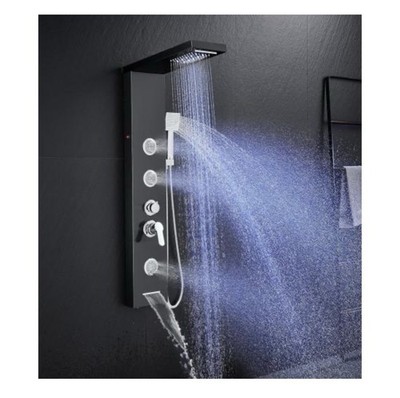 5-in-1 LED Shower Panel with Rainfall, Jets & Handheld Showerhead Brushed Nickel