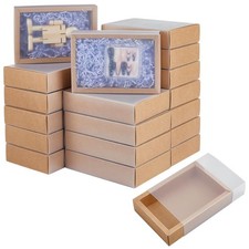 30 Set Brown Kraft Drawer Gift Box, Paper Storage Organizers with Translucent...