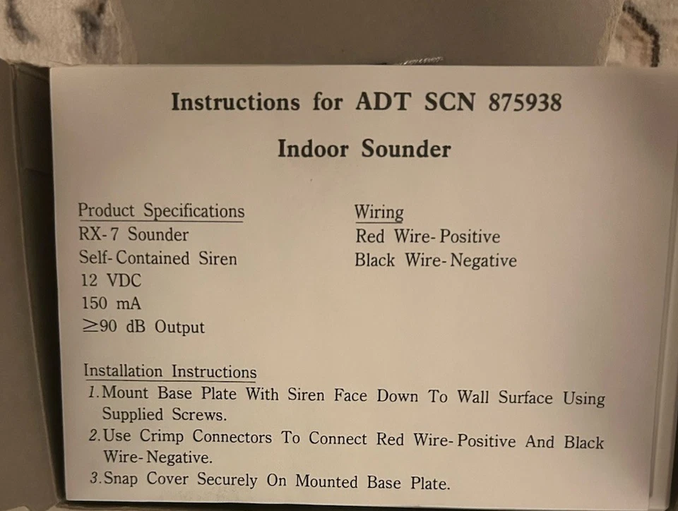 Sirena sonora interior Honeywell ADT SCN# 875938 RX7 Foto 4 de 4