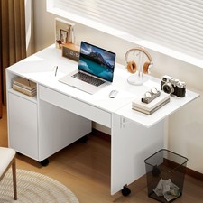 Produktbild - Rollbarer Computertisch, klappbarer Schreibtisch mit Schrank Refurbished