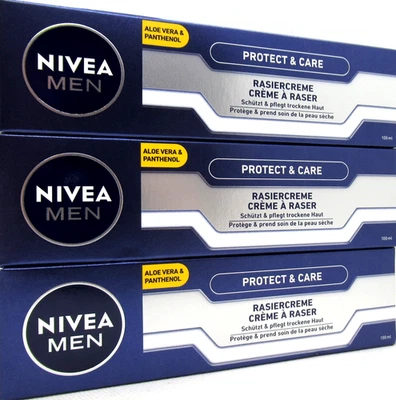 NIVEA MEN Protect & Care Rasiercreme mit Vitamin E Aloe Vera Panthenol 3 x 100ml