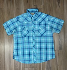 Wrangler Men s Size XL Blue Short Sleeve Collared Snap Button Up Shirt