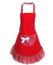 Cute Girls Bowknot Funny Aprons Kitchen Restaurant Women Cake Pocket Red Decor