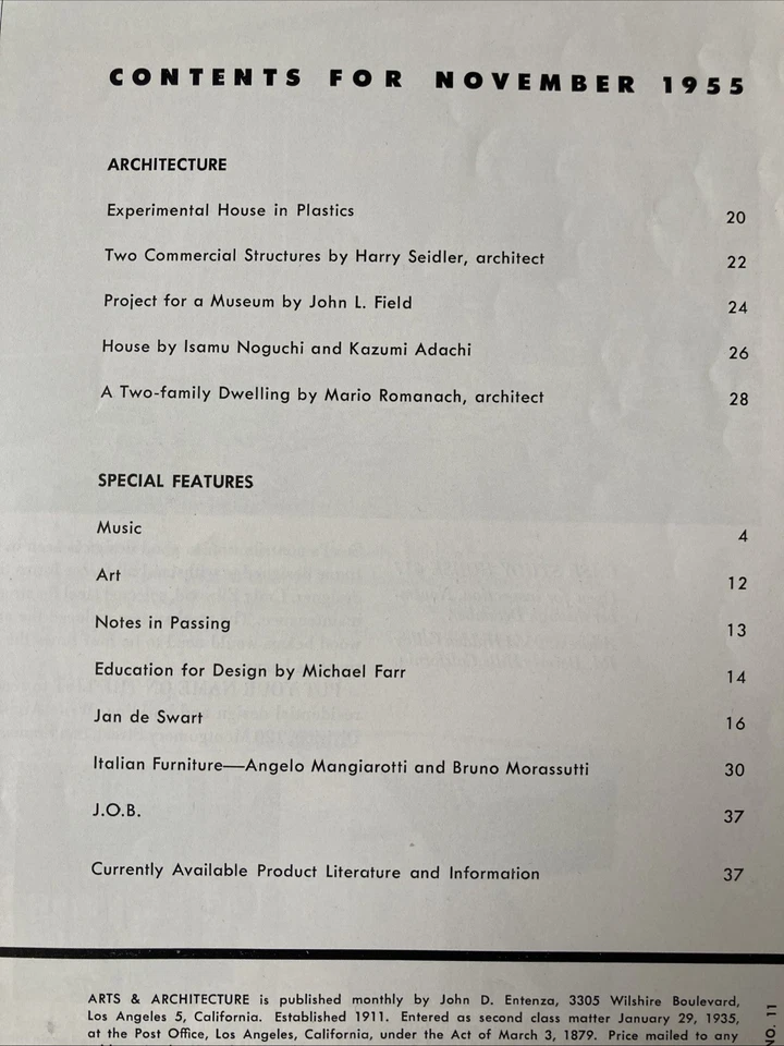 Arts & Architecture November 1955 Seidler, Field, Isamu Noguchi, Adachi, Romanac - Image 2 of 2