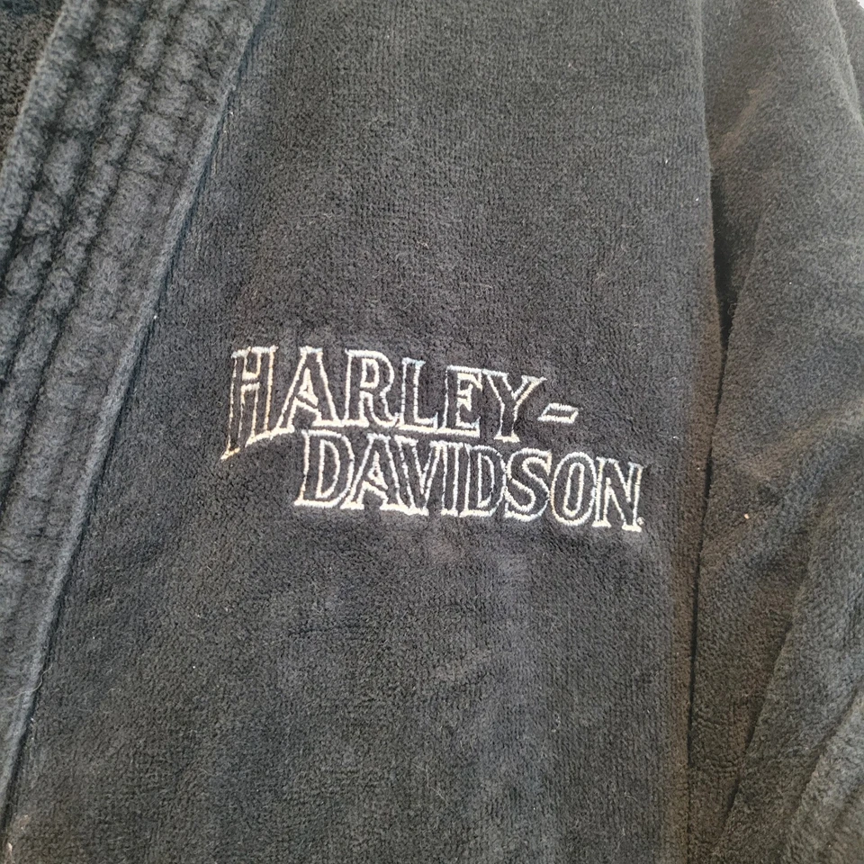 Bata de rizo de baño negra Harley Davidson con logotipo bordado 100 % algodón - talla única Foto 3 de 4