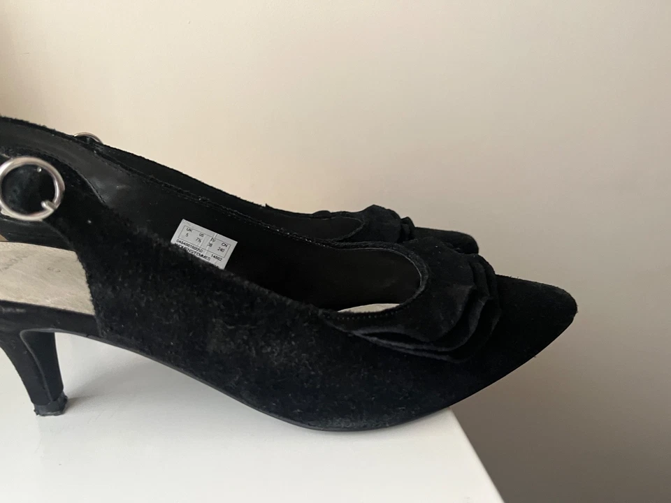 Clarks Shoes Size UK 5 Black Suede Slingback Kitten Heels Formal - Image 3 of 4