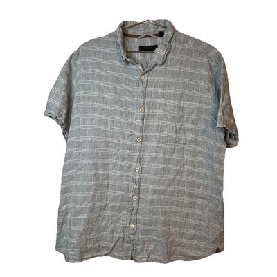 Dakota Grizzly XL Linen Cotton Plaid Button-Up Shirt Gray Short Sleeve Casual