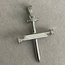 Beautiful Iced NAIL CROSS Pendant Solid ~ Silver ~New #173