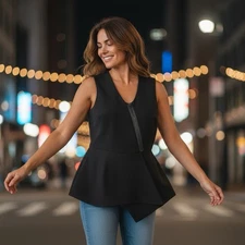 Paris Chic Black Leather Zip Front Vest rdm by Rue du Mail Sexy Flirty Biker 40