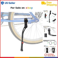 Bike Kickstand Aluminum Adjustable Black for 24-29 Inch Mountain Cruiser Road...