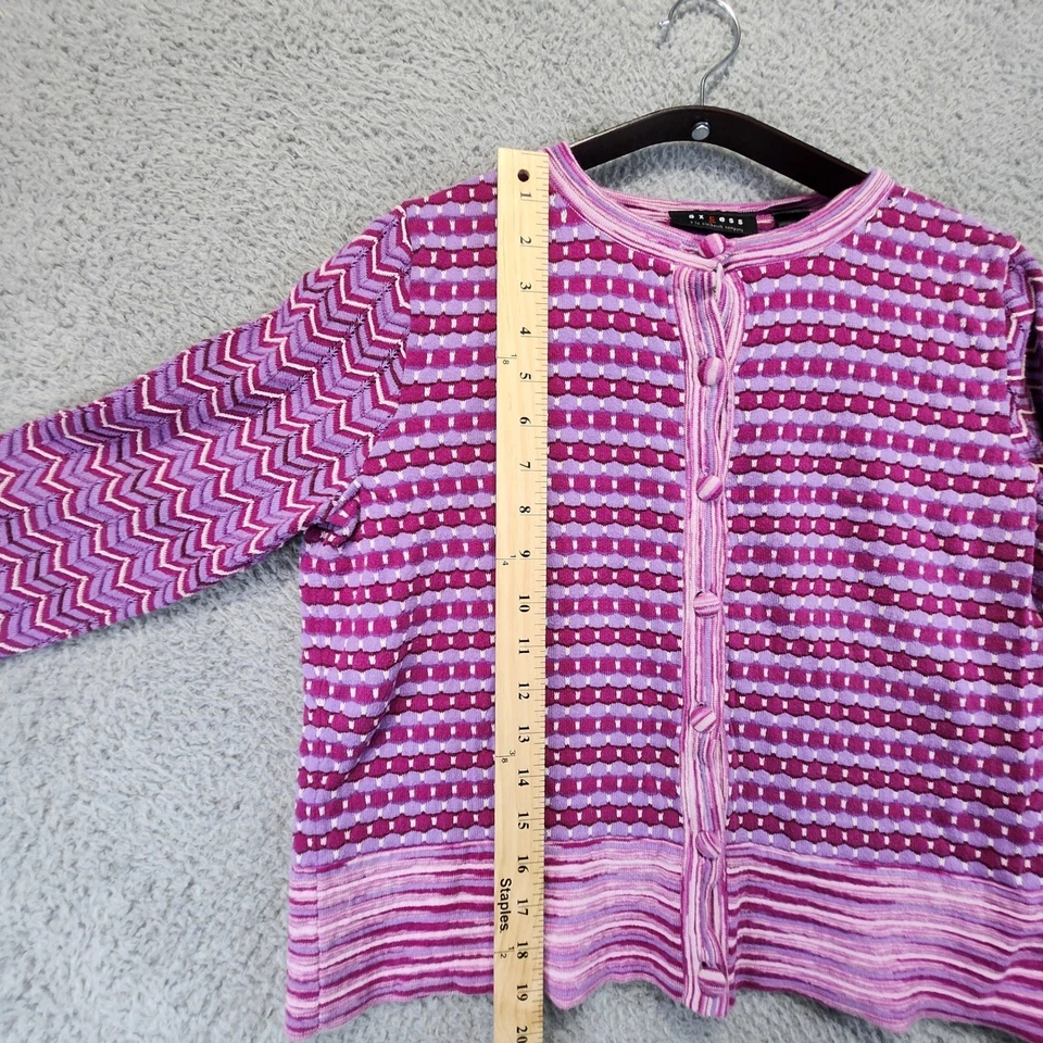 Cárdigan con botones a rayas rosa púrpura talla L Axcess Liz Claiborne para mujer Foto 4 de 4