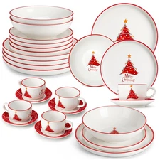 MALACASA 30-Pieces Porcelain Dinnerware Set for 6 Christmas Tableware Dining Set
