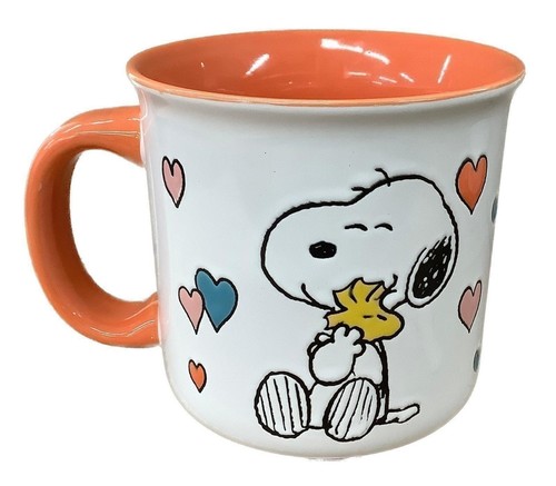 Gibson Homewares Peanuts Coffee Mug, Hearts & Hugs with Orange Handle & Interior