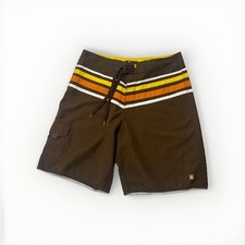 Quiksilver Men  s 34 Swim Trunks Board Shorts Surf Retro Brown Orange Yellow