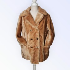 Vintage 70's Sears Women Faux Fur Coat Teddy Bear Double Breasted Not Sized NOS