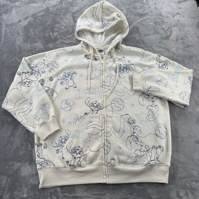 Embroidered Stitch from Disney Lilo & Stitch Cream All Over Print Zip Up Hoodie