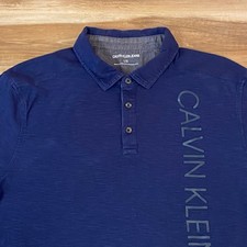 Calvin Klein Polo Shirt Mens Large Navy Blue Vertical Logo Casual