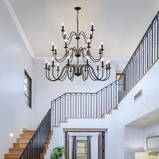 47'' Black Pendant 24 Light Industrial Vintage Candle Chandelier Kitchen Fixture