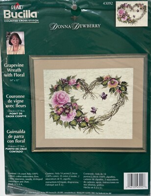 Bucilla Donna Dewberry GRAPEVINE WREATH W/ FLORAL 14'' x 11'' Counted Cross Stitch