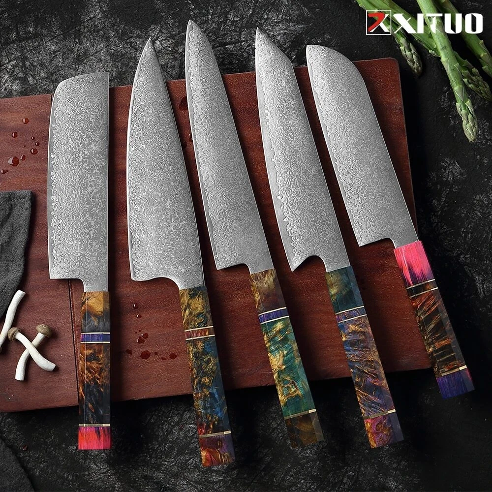 Japanese Damascus Steel Chef's Knife with a Distinctive and Elegant Handle