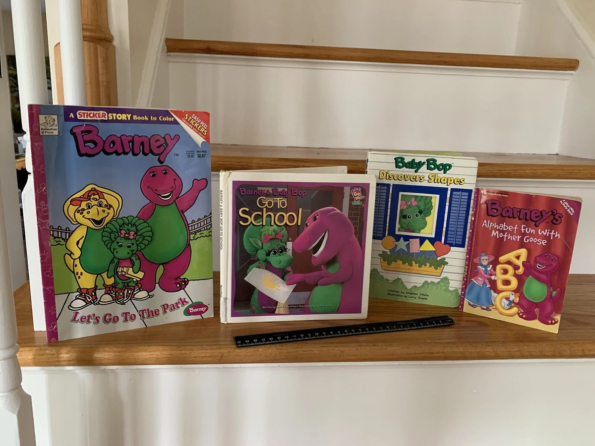 5 Barney Dinosaur Bks Baby Bop Discovers Shapes Goes to School Where are Shoes