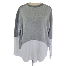 M A Maud Dainty Womens Long Sleeve Shirt / Jumper Size 10 Grey White Layered