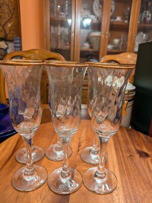 LOT OF 6 Circleware Champagne Flutes 6 oz. Gold Rim