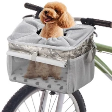 Dog Bike Basket, Pet Bicycle Carrier, Dog Car Seat with Safety Rope, Adjustab...