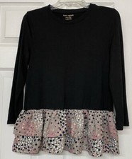 Kate Spade Soiree Dot Mixed Media Top Black Metallic Dot Peplum Hem Sz S NWT