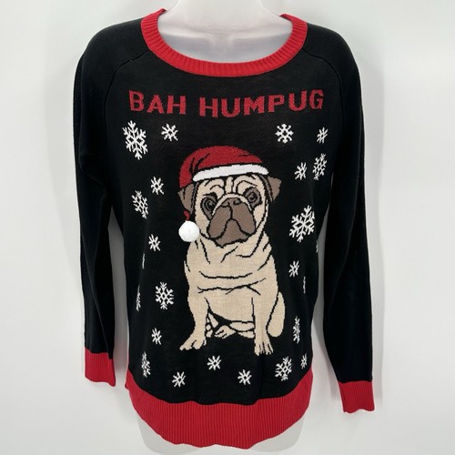 Ugly Christmas Sweater Womens S Small "BAH HUMPUG" Holiday Dog Funny Party Top