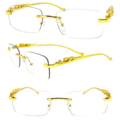 Classic Elegant Modern Retro Hip Hop Clear Lens EYE GLASSES Rimless Gold Frame