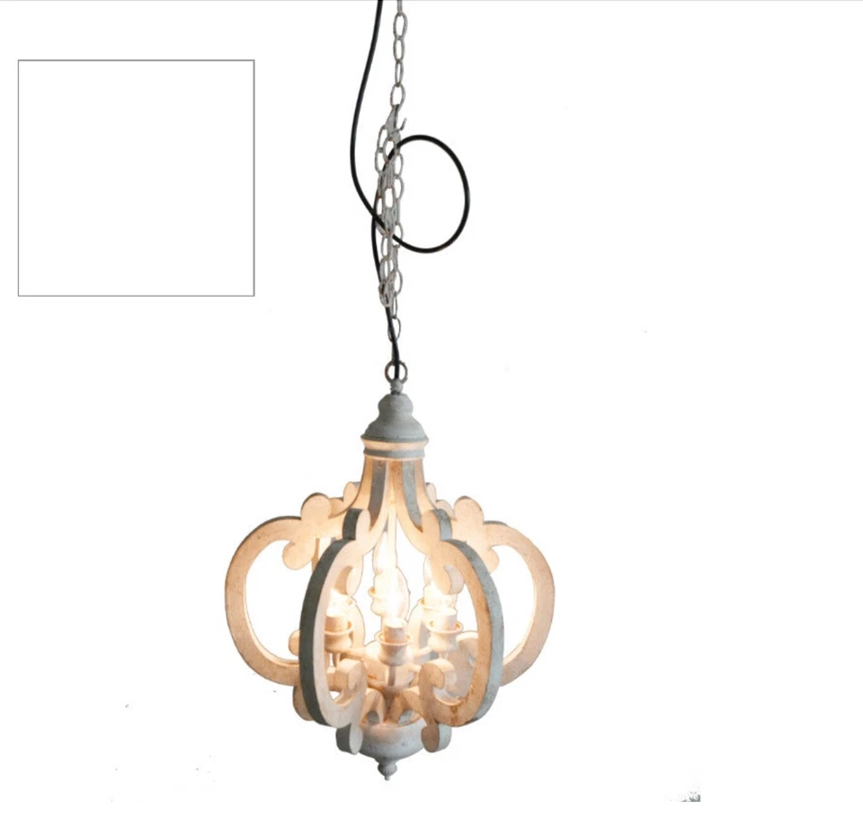Benzara Antiqued Wood and Metal Chandelier, White 6 Light - Image 2 of 4