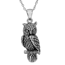 925 Sterling Silver Owl Pendant Necklace 20" - Goddess of Wisdom Athena Jewelry