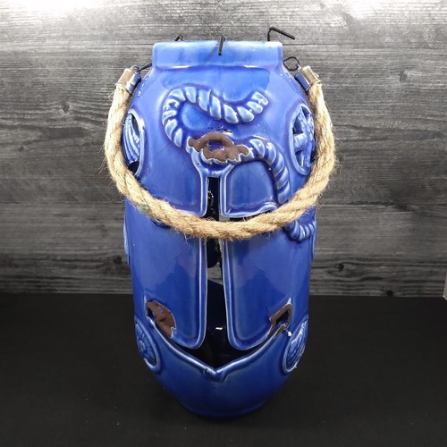 Nautical Maritime Lantern Dark Blue With Blue Led Lights Weathered Look Lamp - Picture 2 of 6