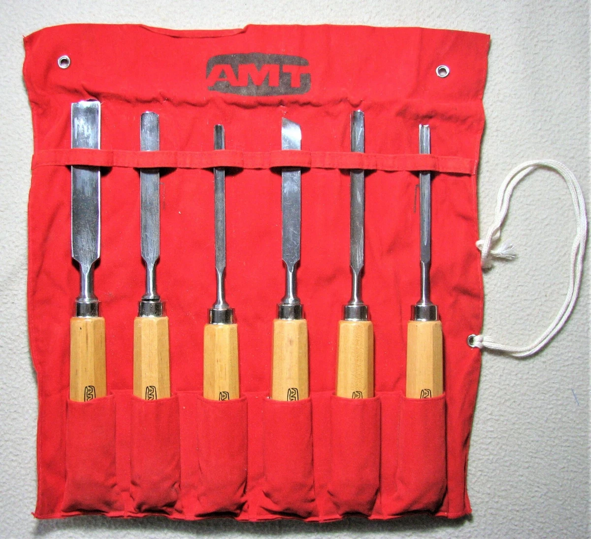 Set of 6 AMT Wood Carving Chisels with Red Pouch Woodworking Tools