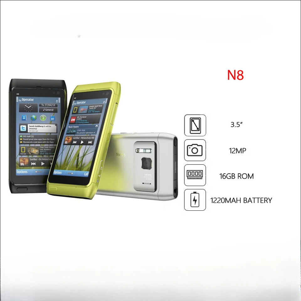 Nokia N8 Original Unlocked 12MP WIFI Bluetooth FM Radio 16GB Mobile Phones - Image 2 of 4