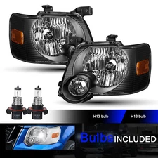 2006-2010 Ford Explorer Black Housing Headlights Replacement lamps Pair W/Bulb