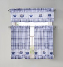 Plaid Coffee Time 3 Pc Cafe Kitchen Curtain Tier  Valance Set - Assorted Colors