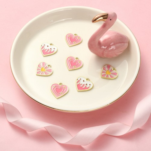 30x Emaille Rosa Herz Charms Anhänger für Valentinstag Halskette Zum Selbermachen Schmuckherstellung - Bild 4 von 6