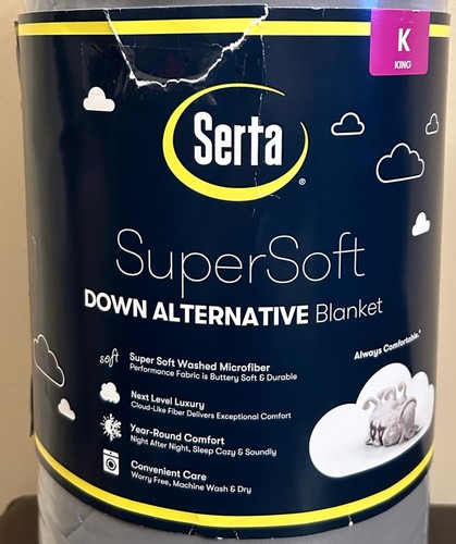 Serta SuperSoft Down Alternative Blanket Gray Silver King 104 x 90 New Fast Ship - Picture 4 of 6