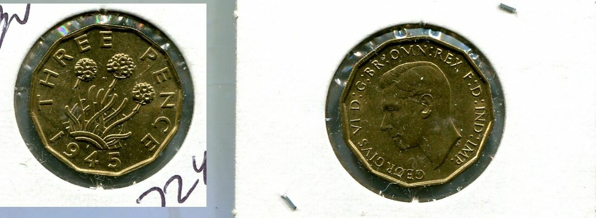 GREAT BRITAIN 1945 3 PENCE COIN AU BU 7241M | eBay