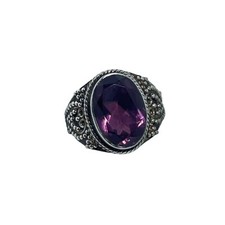 Vintage Sterling Silver Oval Pink Glass Ring Sz 6 1/2 R137 