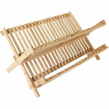 Scolapiatti pieghevole in legno con 2 ripiani gocciolatoio  x piatti da appoggio