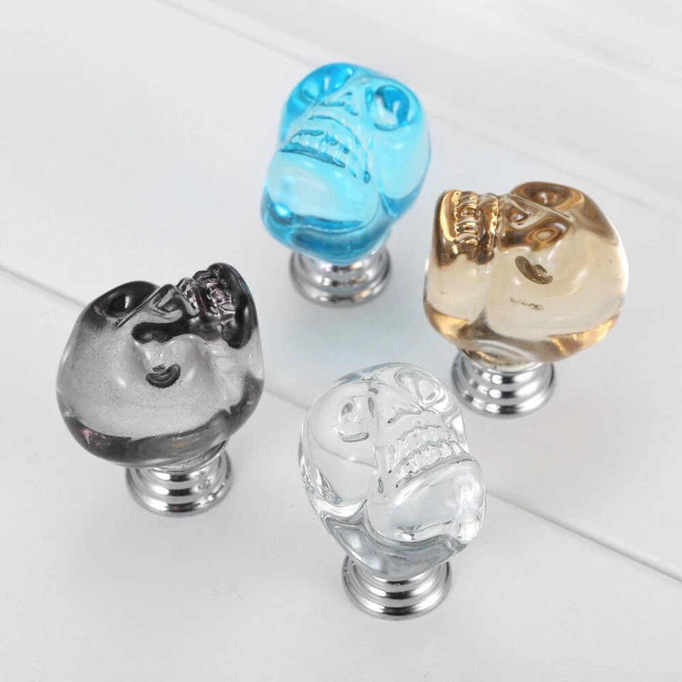 1X Skull Shaped Unique Transparent Handle Door Knob Push Pull Cupboard Wardrobe - Image 2 of 4