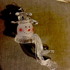 Crystal Snowman Head With Scarf  Hanging Figurine Ornament