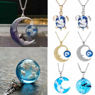 Transparent Moon Ball Turtle Blue Sky Eagle Resin Pendant Necklace Choker Women 