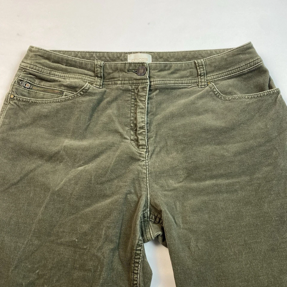 Micro pana verde militar Chico's 32"x29,5" algodón elástico vacaciones de invierno Foto 2 de 4