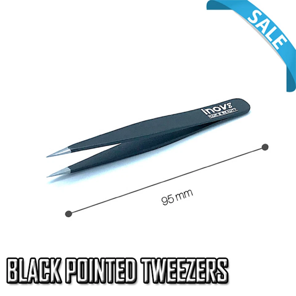 ATOZ SCISSORS Professional Eyebrow Tweezers Pointed Black 4.0" Point Tip Pluckers Hair Beauty