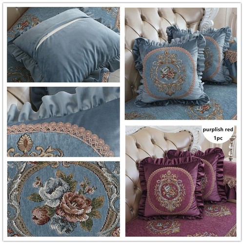 Blumen Jacquard Kissenhülle Samt Sofa Kissenbezug Rüschen Nur Abdeckung Retro - Bild 9 von 24